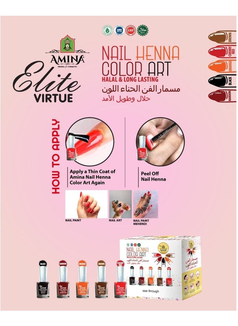 أمينا طلاء أظافر لون الحناء طلاء أظافر مزيج الحناء لون الكرز الأحمر البني الأسود البرتقالي العنابي  - Image 2