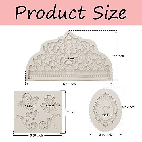 muyulin Crown Fondant Molds, 3 Pcs, Baroque Photo Frame Silicone Molds, Chocolate Mould for Crown Cake Decorating Cupcake Topper Gum Paste Polymer Clay - Image 2