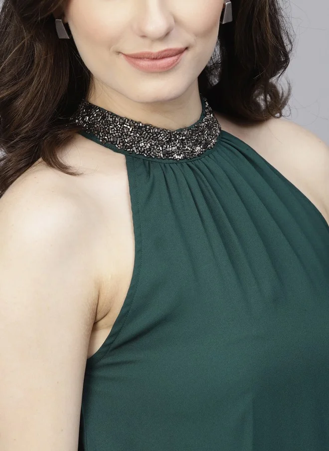 STREET 9 بلوزة نسائية بتصميم - وكسرات خضراء