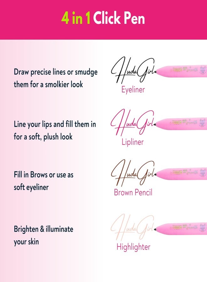 HUDA GIRL 4in1 Eyeliner, Lip Liner, Brow Liner & Highlighter Korean Makeup Pen for Anytime & Anywhere Waterproof Smudge-proof and Instant Makeover - Image 2
