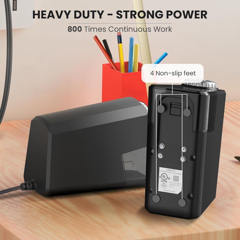 Aurbuex Heavy Duty Electric Pencil Sharpener – 6-Hole for 6-12mm Pencils, Auto Start/Stop, Fast 4s Sharpening, Zinc Alloy Blade, 10,000+ Sharpenings – Ideal for Classroom, Office & Art Use(S260) - Image 5