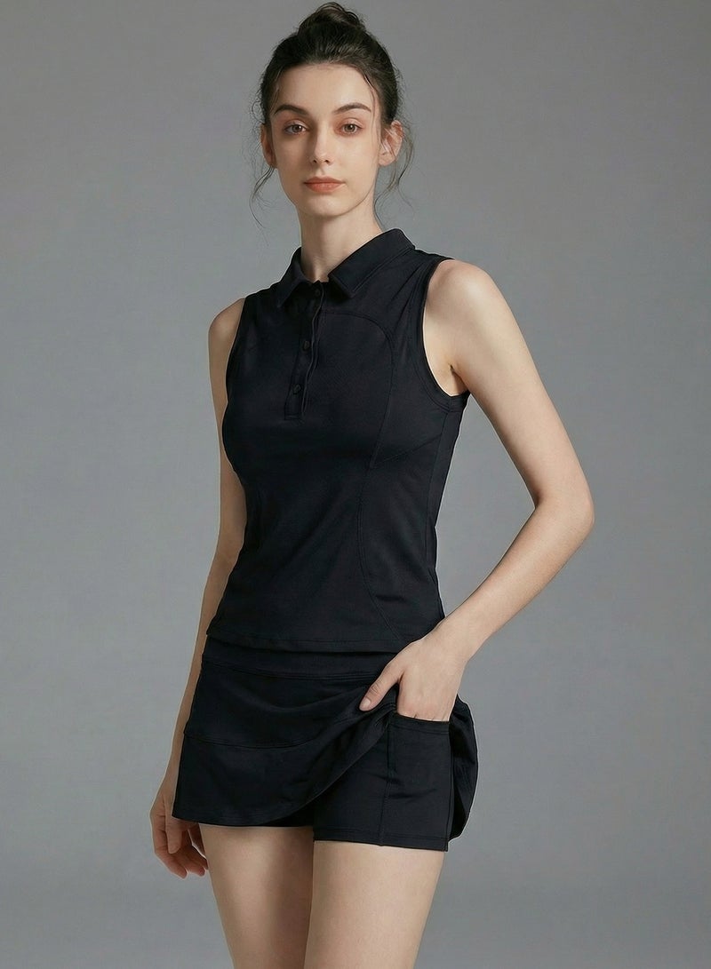 SVL Padel & Tennis Skirt with Built-in Shorts and Pocket - Black - SVL - Image 2