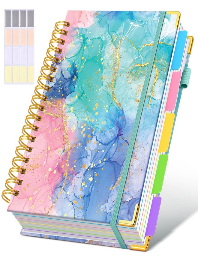 dilitego Hardcover Spiral Notebook journal with Removable Dividers Tabs, 300 Pages 5 Subject Notebook College Ruled, 100GMS Notebooks for Work School Note taking,Lined Journal for Women,Pink Blue Marble - Image 1