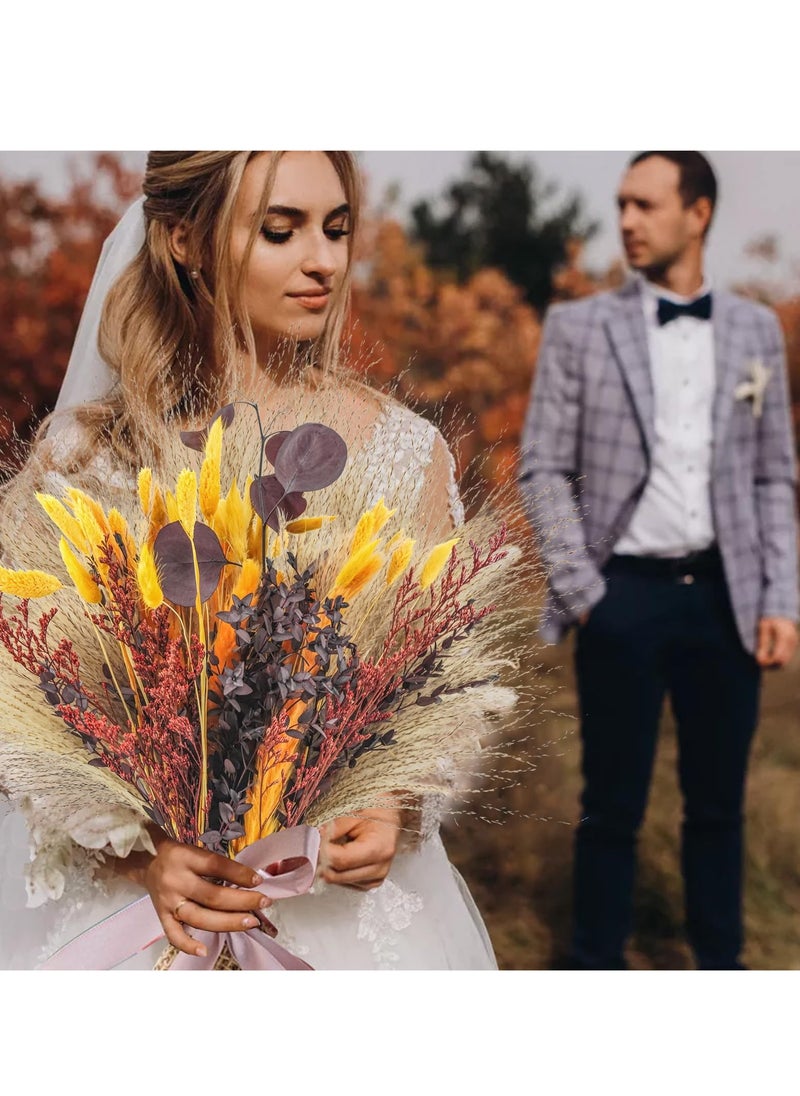 Generic Fall Dried Pampas Grass Bouquets, Natural Orange Bunny Tails and Dried Flowers for Vases, Autumn Boho Home Wedding Floral Arrangement, Fall Table Centerpieces Decorations  - Image 3