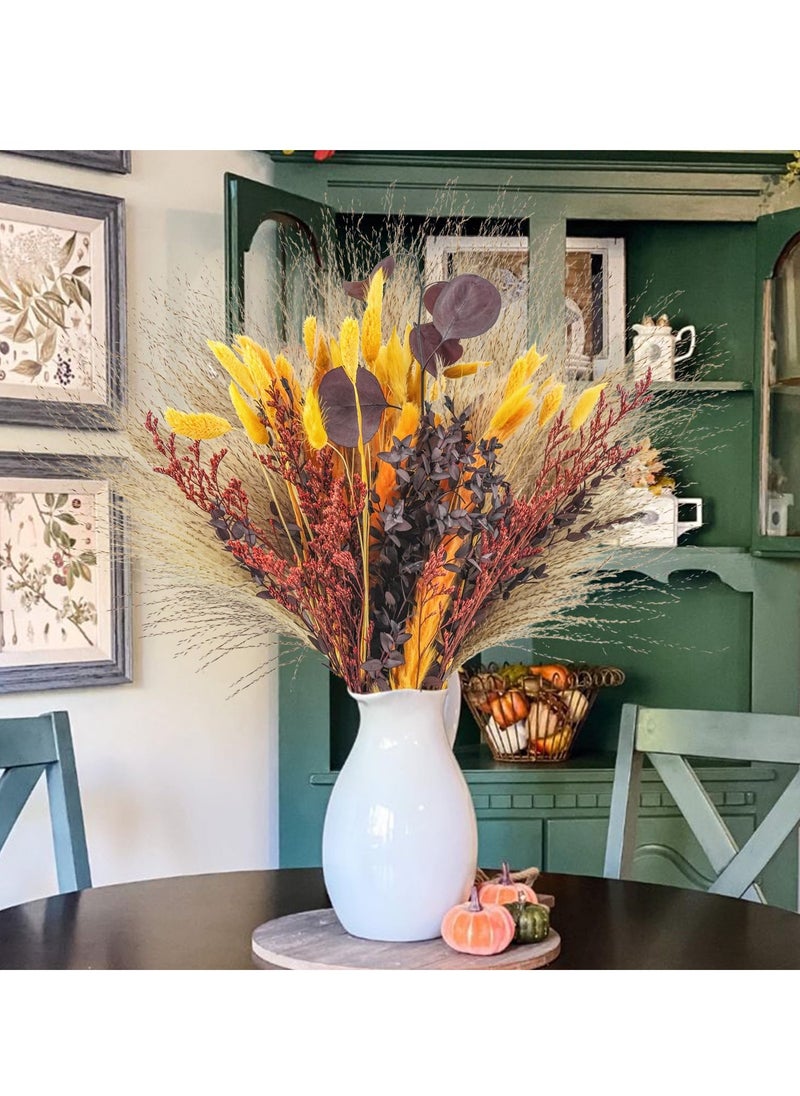 Generic Fall Dried Pampas Grass Bouquets, Natural Orange Bunny Tails and Dried Flowers for Vases, Autumn Boho Home Wedding Floral Arrangement, Fall Table Centerpieces Decorations  - Image 1