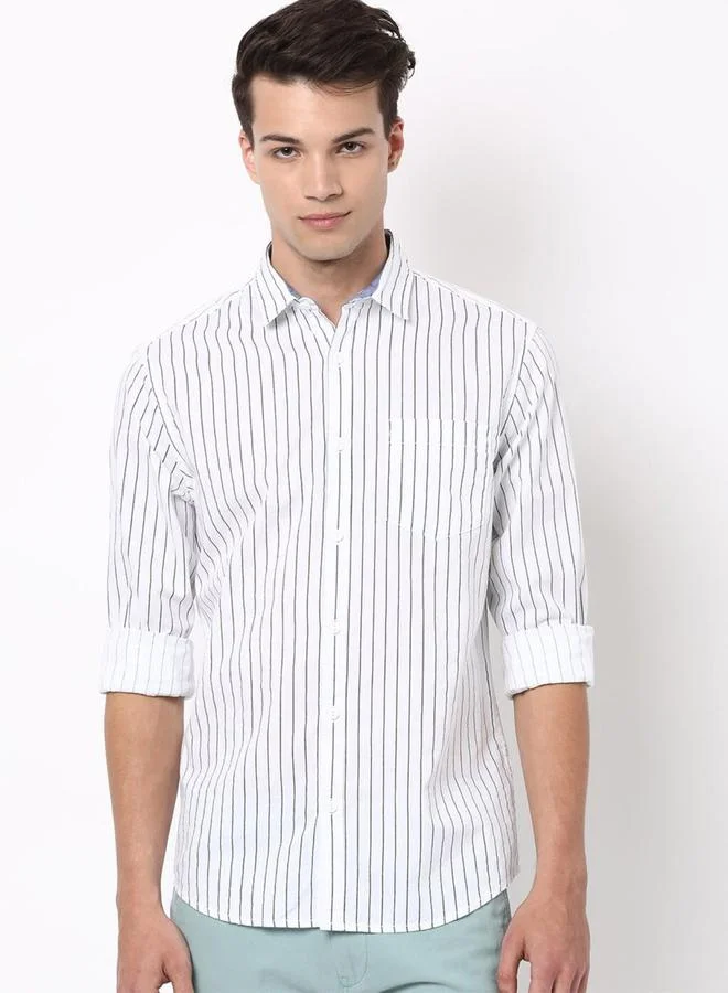 Take Two Men White Regular Fit Striped Casual Shirt By HardSoda