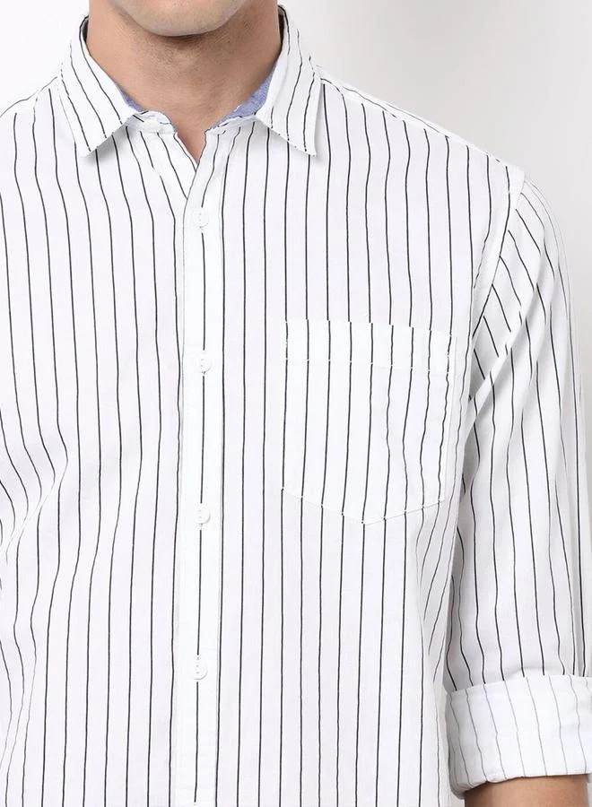 Take Two Men White Regular Fit Striped Casual Shirt By HardSoda