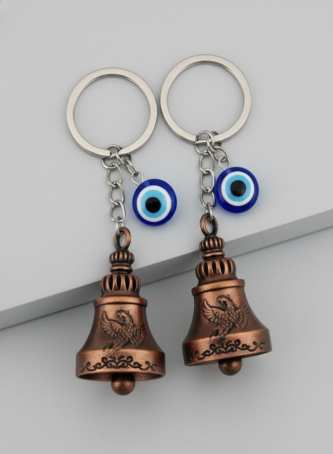AeroStark Guardian Bell for Bike Keychain Combo of 2 - Bronze Phoenix Bell with Evil Eye Charm | Protective Rider Bell for Bike, Car, Keys | Lucky Charm Gift for Men - Image 2