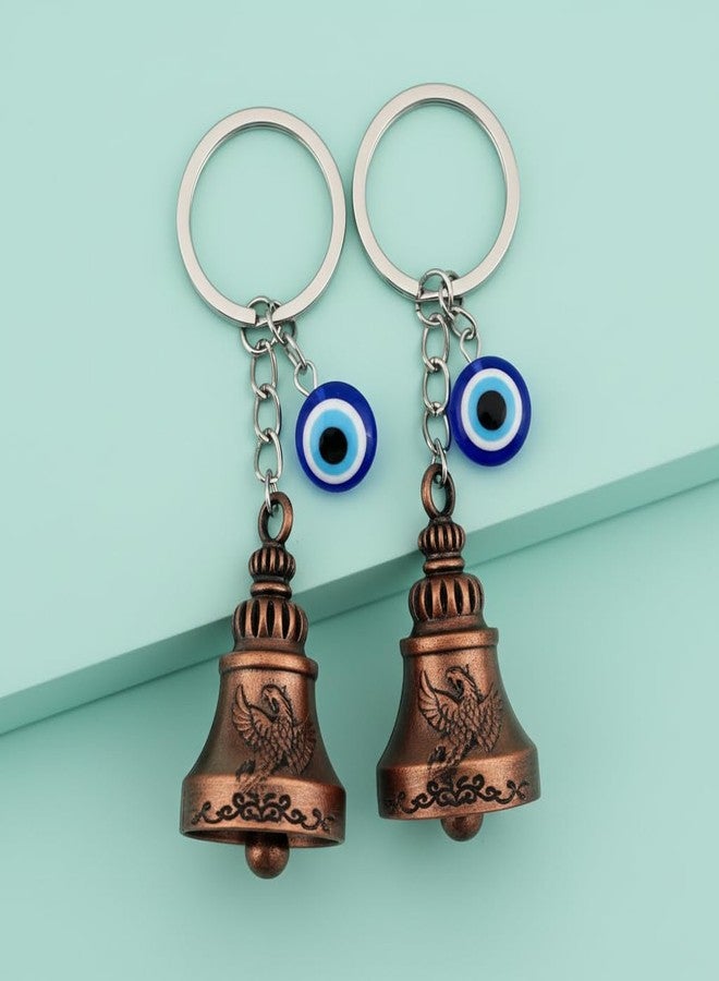 AeroStark Guardian Bell for Bike Keychain Combo of 2 - Bronze Phoenix Bell with Evil Eye Charm | Protective Rider Bell for Bike, Car, Keys | Lucky Charm Gift for Men - Image 4