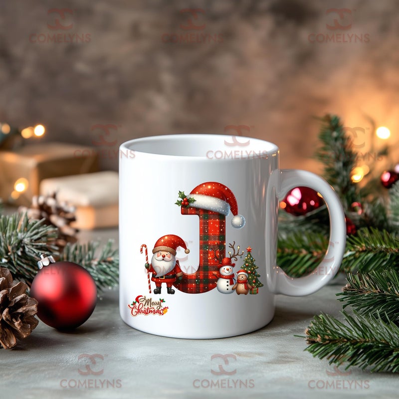 Comelyns Christmas Alphabet Word Printed Ceramic Mug, Xmas Coffee Cup Gift for Kids, Boys, Girls (Letter J) - Image 4