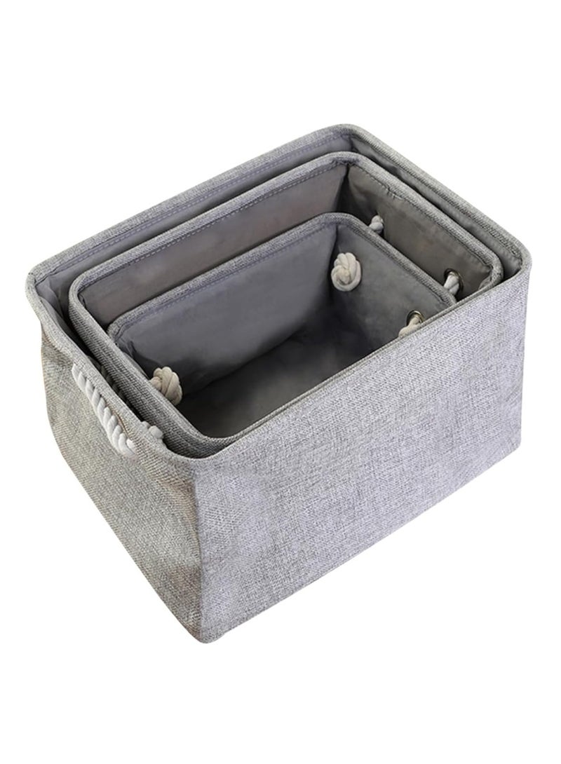 ECVV 3PCS Collapsible Rectangular Storage Basket with Handles, Storage Bins Organizer Shelf Basket for Organizing Shelves, Closets, Clothes, and Toy (Gray) - Image 1