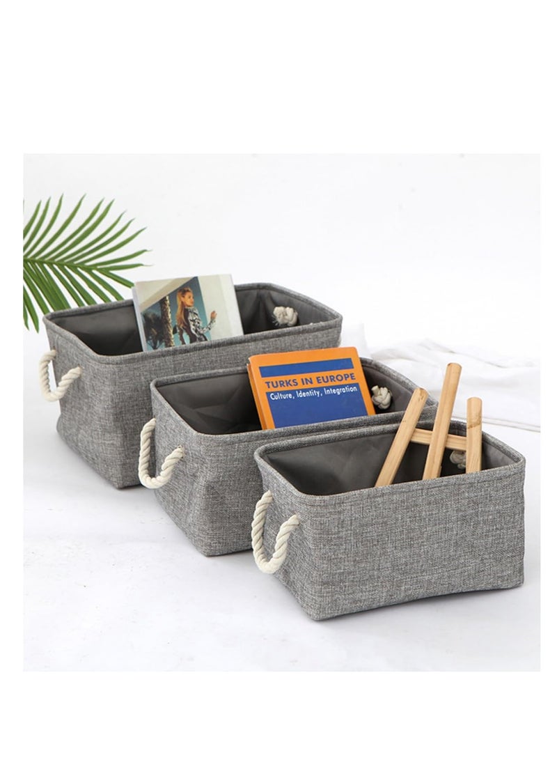 ECVV 3PCS Collapsible Rectangular Storage Basket with Handles, Storage Bins Organizer Shelf Basket for Organizing Shelves, Closets, Clothes, and Toy (Gray) - Image 2
