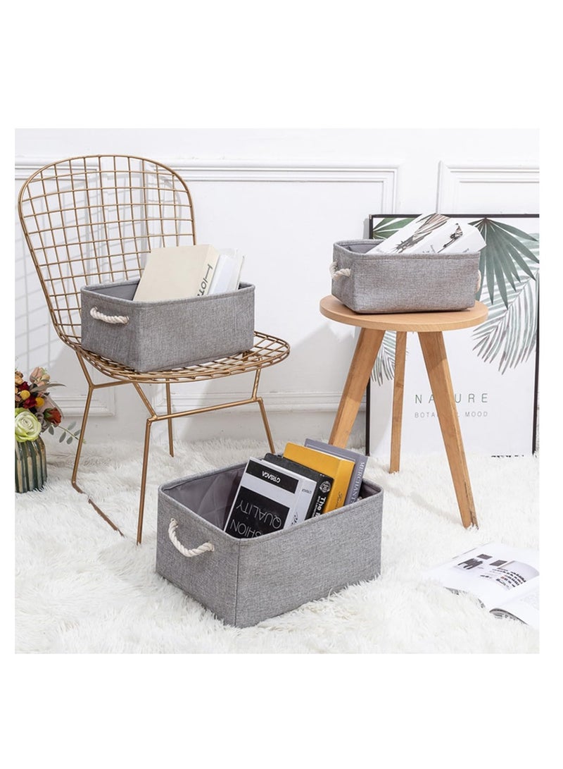 ECVV 3PCS Collapsible Rectangular Storage Basket with Handles, Storage Bins Organizer Shelf Basket for Organizing Shelves, Closets, Clothes, and Toy (Gray) - Image 3