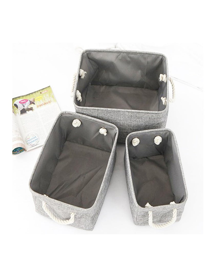 ECVV 3PCS Collapsible Rectangular Storage Basket with Handles, Storage Bins Organizer Shelf Basket for Organizing Shelves, Closets, Clothes, and Toy (Gray) - Image 4