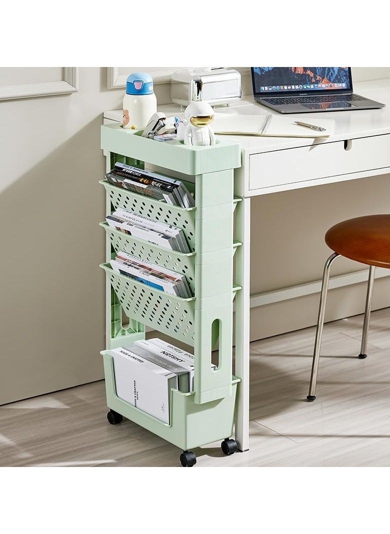 Gogoya - 5-Tier Mobile Bookshelf,Rolling Bookcase Book Storage Rack, Movable File Folder Organizer Cart with Wheels for Home Study Office Living Room Classroom - Image 1