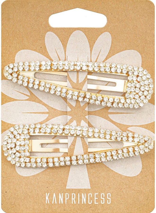 KANPRINCESS 2Pcs 3.1Inch Rhinestone Hair Clipssnap Hair Clipsgold Hair Clipsrhinestone Hair Accessories Hair Barrettes For Women Girls Bridalweddingpartyprom(Gold) - Image 1