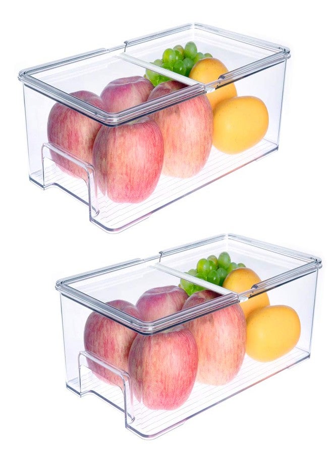SANNO Vegetable Refrigerator Organizer Food Bins with lids Large Stackable Fridge Clear Organizers Kitchen Cabinet Organizer for Freezer, Kitchen, Countertops, Cabinets Pantry Storage Bins，set of 2 - Image 4