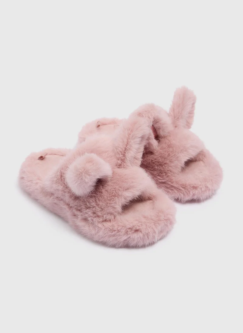 ماتلان Girls Pink Bunny Mule Slippers