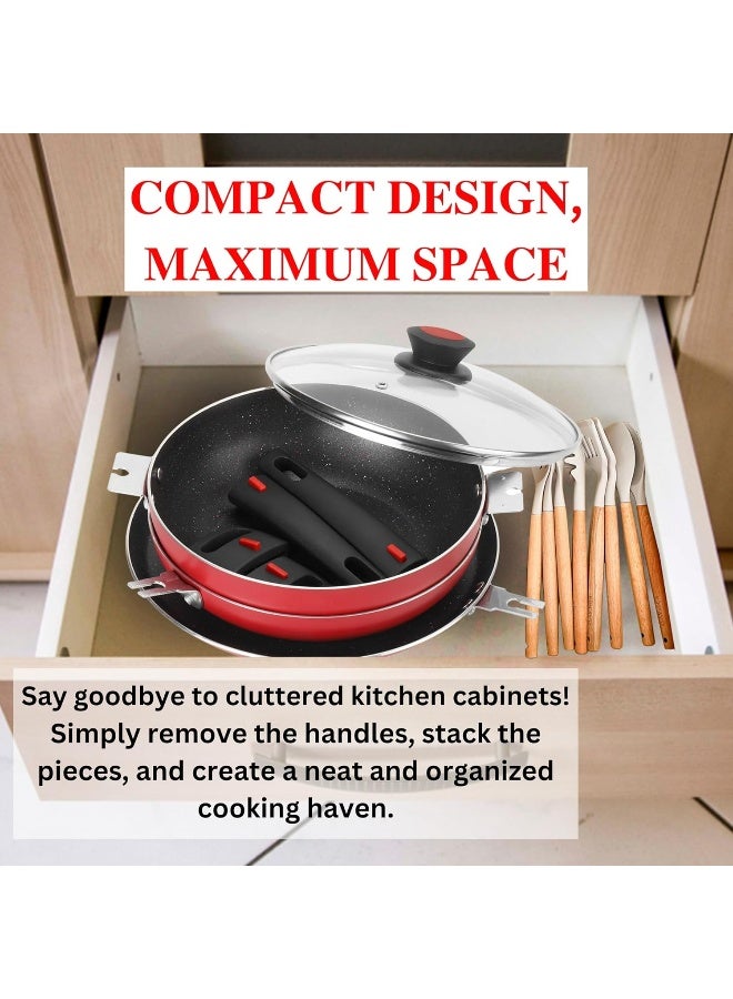VINOD مجموعة أواني الطهي القابلة للفصل غير اللاصقة من فينود كونكت - 3 قطع مع مقبض باكلايت (سمك 3 مم) - 24 سم كاداي مع غطاء زجاجي سعة 2.5 لتر / 24 سم مقلاة / 28 سم طاسة دوسا، قاعدة للغاز والتحريض - Image 4