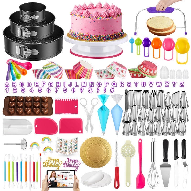 Kootek 700pcs Cake Decorating Kit, Baking Supplies with Springform Pans, Cake Turntable for Decorating, Piping Tips Set, Pastry Bags, and More Baking Tools - Image 1