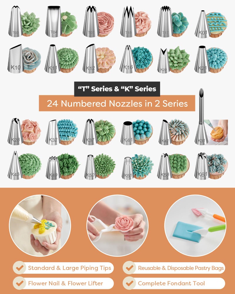 Kootek 700pcs Cake Decorating Kit, Baking Supplies with Springform Pans, Cake Turntable for Decorating, Piping Tips Set, Pastry Bags, and More Baking Tools - Image 5