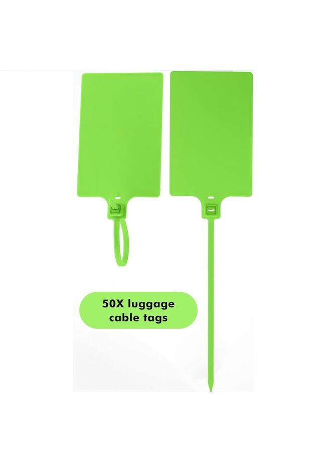 ٥٠ قطعة من العلامات البلاستيكية، أقلام تحديد وملصقات، علامات حقائب ذاتية القفل، علامات قابلة للكتابة عليها مع أربطة كابلات سلكية للأمتعة، لون أخضر - Image 2