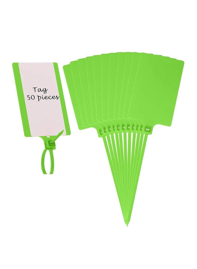 ٥٠ قطعة من العلامات البلاستيكية، أقلام تحديد وملصقات، علامات حقائب ذاتية القفل، علامات قابلة للكتابة عليها مع أربطة كابلات سلكية للأمتعة، لون أخضر - Image 1