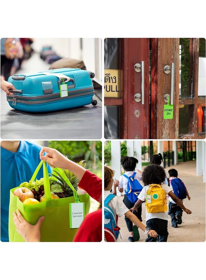 ٥٠ قطعة من العلامات البلاستيكية، أقلام تحديد وملصقات، علامات حقائب ذاتية القفل، علامات قابلة للكتابة عليها مع أربطة كابلات سلكية للأمتعة، لون أخضر - Image 5