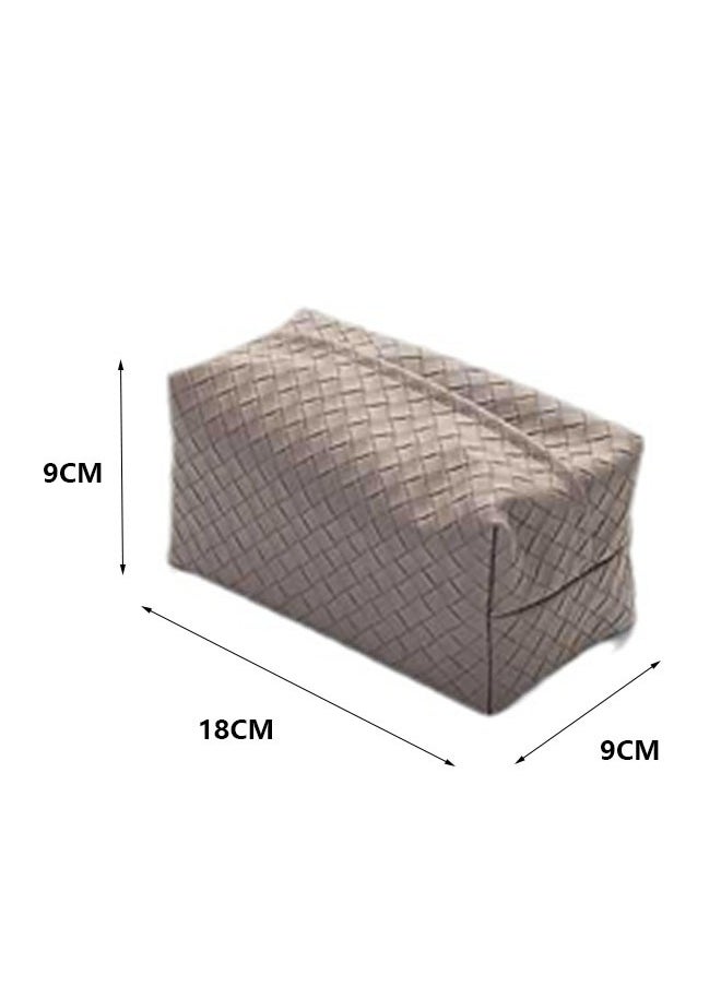 FLYROAD Tissue Box Cover Rectangle Cube Faux Pu Leather Woven Facial Box Covers Holder Tray Organizer for House Tabletop Office Car Bathroom Decorative(Khaki)  - Image 2
