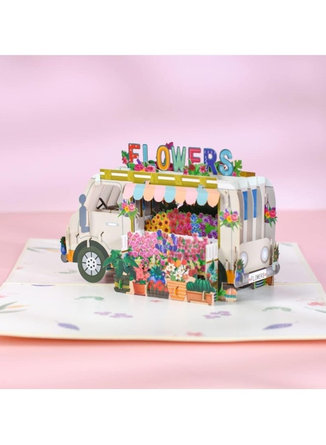 Generic Flower Truck Pop Up Card, Handmade 3D Greeting Cards for Mothers Day, Wedding, Anniversary, Thank You, Thinking of You, Sympathy, Get Well All Occasion  - Image 5