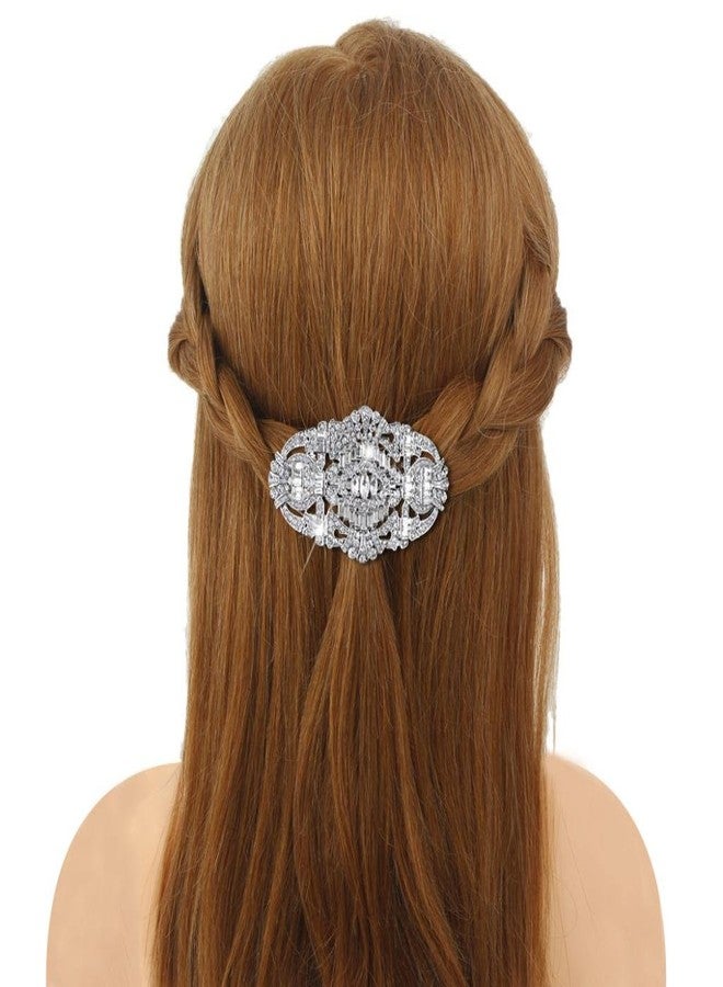 EVER FAITH 1920's Style Bride Hair Barrette Art Deco Clear Austrian Crystal Silver-Tone - Image 2