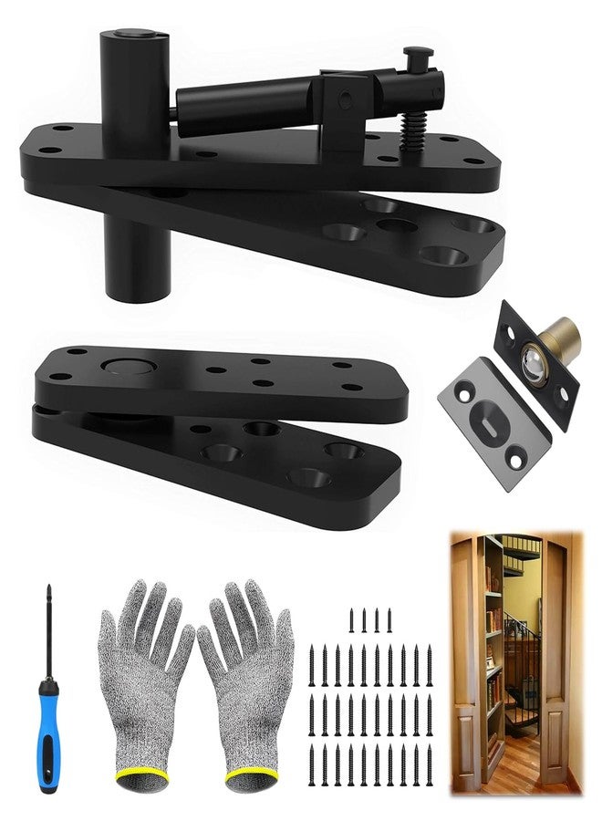 Dtructiew Heavy Duty Hidden Pivot Hinge - 570LB Load Bearing, 360° Rotation Invisible Door Hinge for Murphy Door Kit, Bookcase, Secret Door & Cabinet, Includes Hardware Kit (Black, 2 Pack) - Image 1