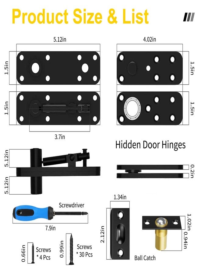 Dtructiew Heavy Duty Hidden Pivot Hinge - 570LB Load Bearing, 360° Rotation Invisible Door Hinge for Murphy Door Kit, Bookcase, Secret Door & Cabinet, Includes Hardware Kit (Black, 2 Pack) - Image 2
