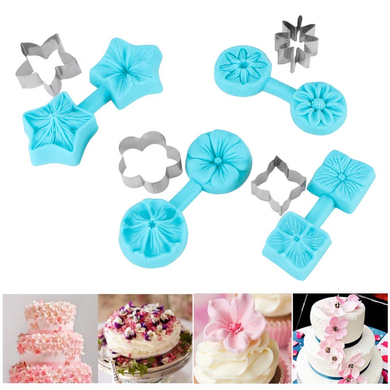 Estink أدوات خبز سيليكون على شكل زهور 4 مجموعات لزينة الشوكولاتة مع قواطع لتزيين الحلوى لعيد الميلاد وحفلات الزفاف - Image 3
