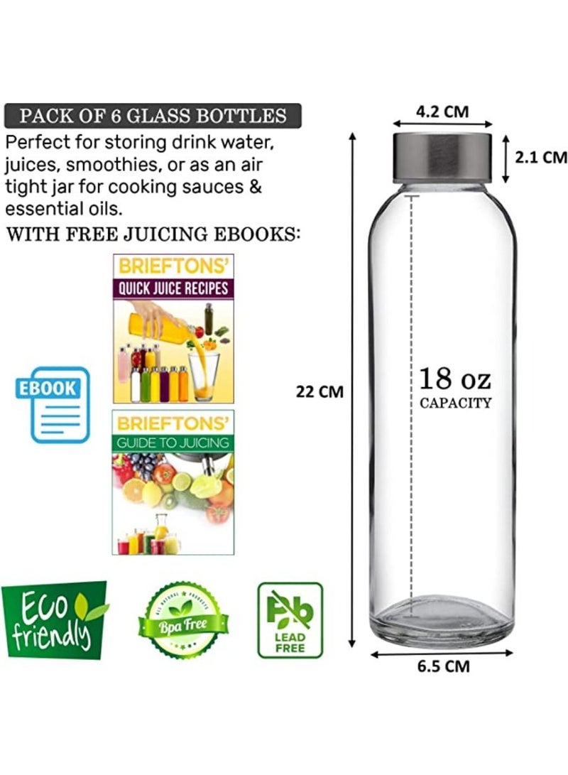 QUESERA Glass Water Bottles With Caps Clear 6 Pack Drinking Bottle Sauce Jar Juice Beverage Container Kefir Kit With Cleaning Brush  - Image 2