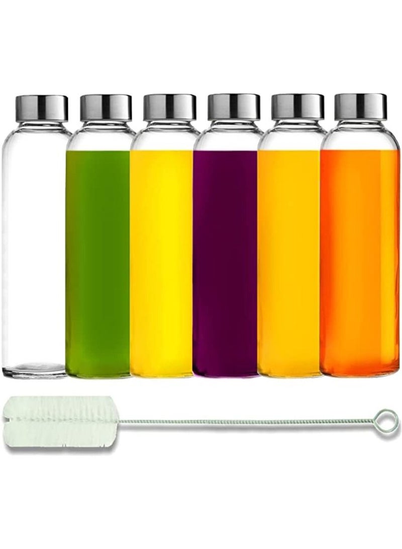 QUESERA Glass Water Bottles With Caps Clear 6 Pack Drinking Bottle Sauce Jar Juice Beverage Container Kefir Kit With Cleaning Brush  - Image 1