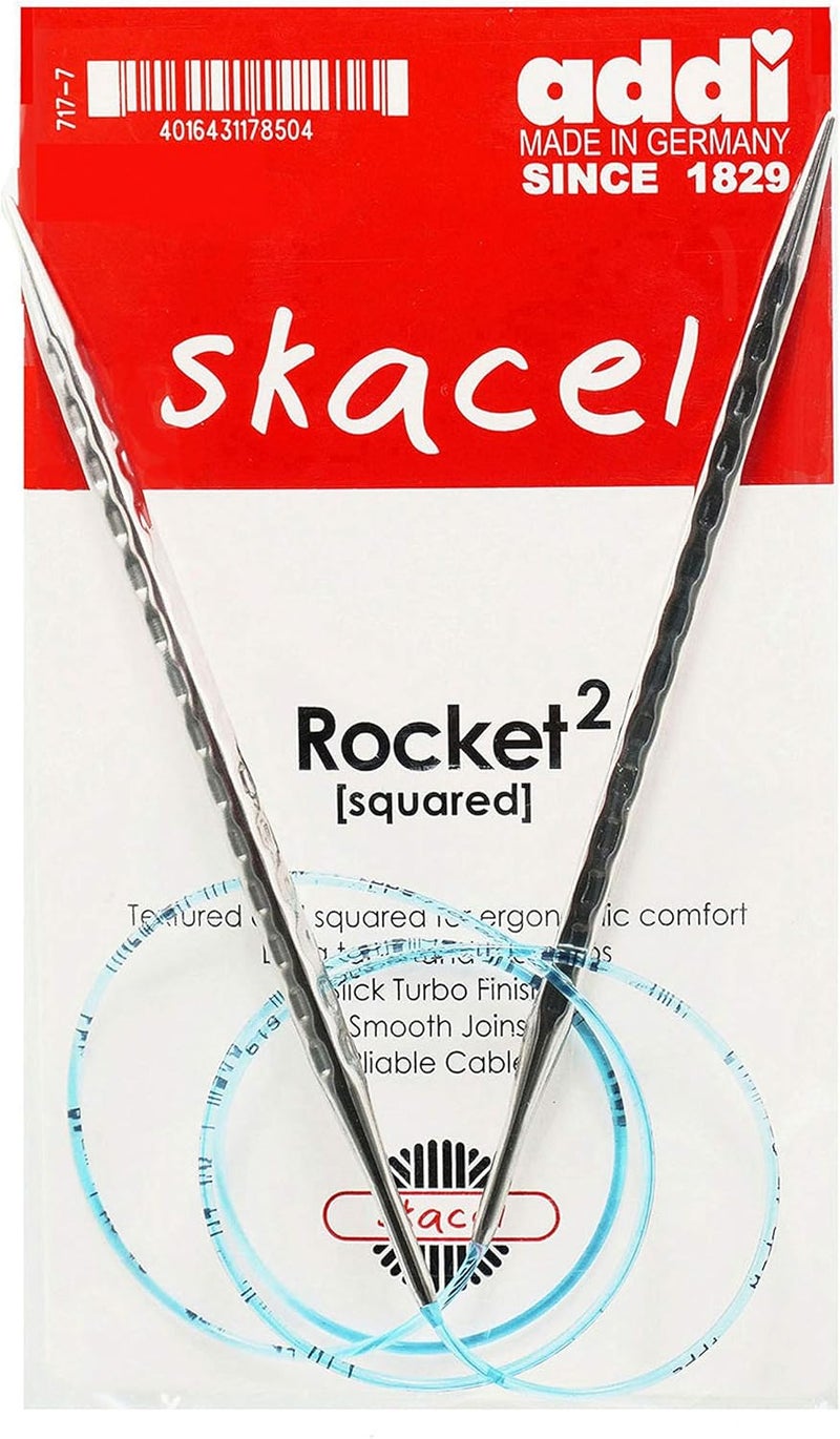 Addi Rocket 2 Squared Ergonomic 32-inch (80cm) US 4 (3.5mm) Circular Knitting Needle, Textured Finish, Rounded Edges, Long Taper Sharp Tips, Blue Cord with 10 Colorful Stitch Markers - Image 2