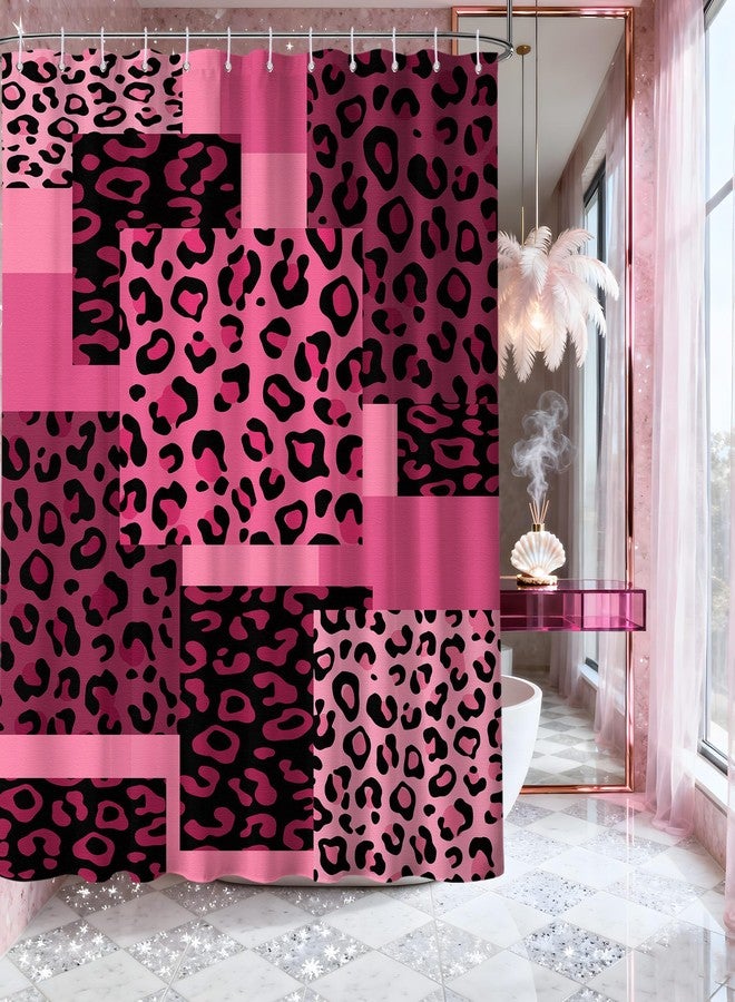 dueeia Dark Pink Leopard Shower Curtain Hot Pink and Black Cheetah Print Shower Curtains for Girls Bathroom Decor, Waterproof Fabric 70 x 72 inch with Hooks - Image 1
