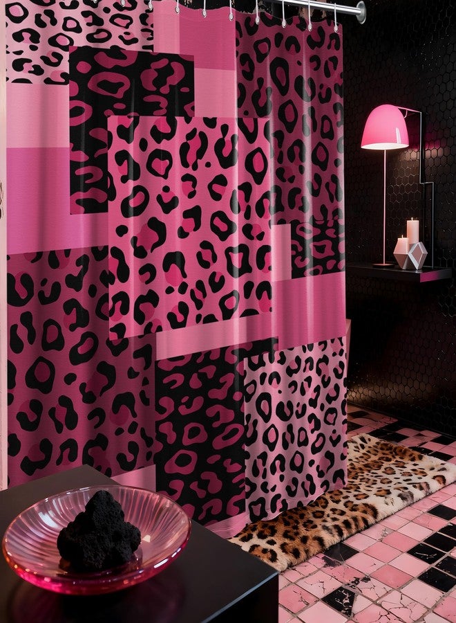 dueeia Dark Pink Leopard Shower Curtain Hot Pink and Black Cheetah Print Shower Curtains for Girls Bathroom Decor, Waterproof Fabric 70 x 72 inch with Hooks - Image 4