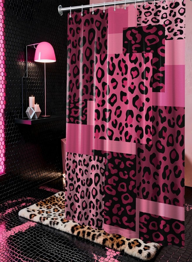 dueeia Dark Pink Leopard Shower Curtain Hot Pink and Black Cheetah Print Shower Curtains for Girls Bathroom Decor, Waterproof Fabric 70 x 72 inch with Hooks - Image 2