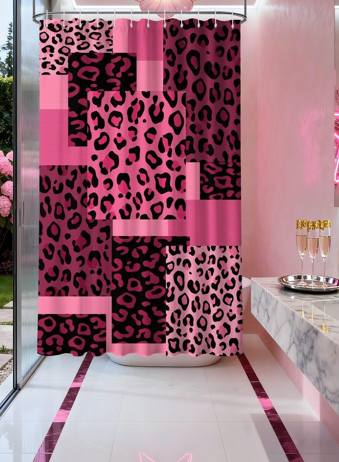 dueeia Dark Pink Leopard Shower Curtain Hot Pink and Black Cheetah Print Shower Curtains for Girls Bathroom Decor, Waterproof Fabric 70 x 72 inch with Hooks - Image 3