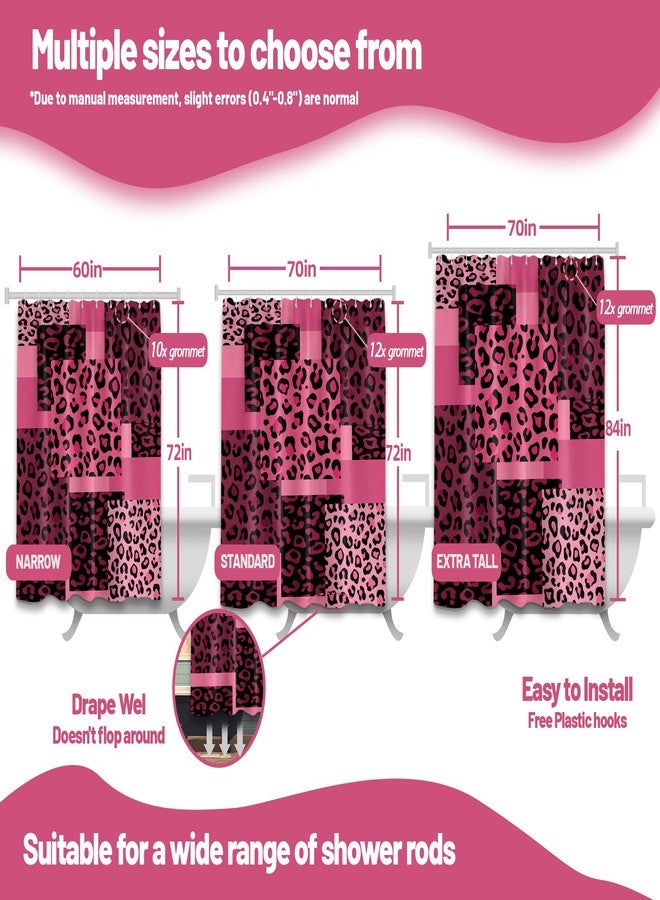 dueeia Dark Pink Leopard Shower Curtain Hot Pink and Black Cheetah Print Shower Curtains for Girls Bathroom Decor, Waterproof Fabric 70 x 72 inch with Hooks - Image 5