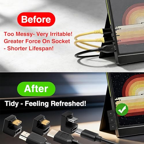 Duttek 8K 180 Degree Mini HDMI to HDMI 21 Adapter Up Down Combo and 180 Degree USB C to USB C Adapter 10Gbps for Portable Monitor Laptop Tablet 4 Pack - Image 3