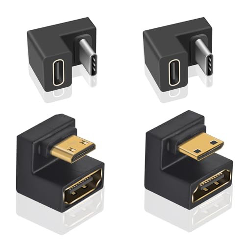 Duttek 8K 180 Degree Mini HDMI to HDMI 21 Adapter Up Down Combo and 180 Degree USB C to USB C Adapter 10Gbps for Portable Monitor Laptop Tablet 4 Pack - Image 1