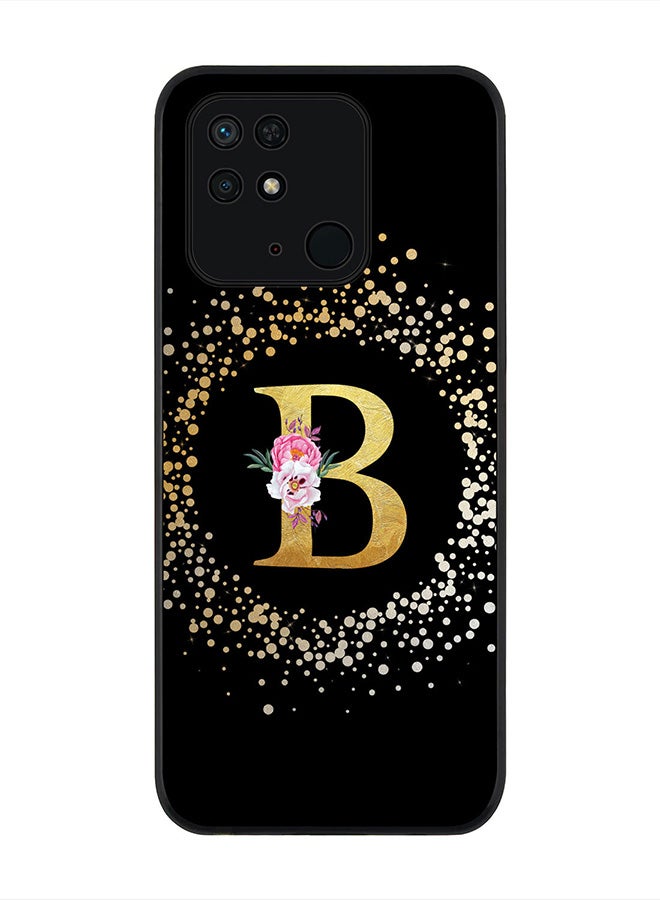 Stylizedd Rugged Black Edge Case for Redmi 10C 4G , Slim fit Rubber Edges Thin Cover -  Custom Monogram Initial Letter Floral Pattern Alphabet - B (Black) - Image 1