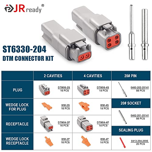 JRready Deutsch DTM Connector Kits 2 4 Pin, ST6330-204 Waterproof Electrical Wire Connectors with Size 20 Solid Contacts(16 Pairs 2 Pin Connector + 14 Pairs 4 Pin Connector) - Image 2