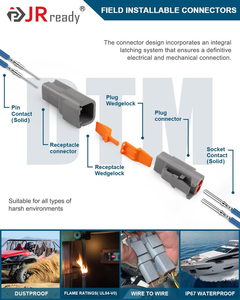 JRready Deutsch DTM Connector Kits 2 4 Pin, ST6330-204 Waterproof Electrical Wire Connectors with Size 20 Solid Contacts(16 Pairs 2 Pin Connector + 14 Pairs 4 Pin Connector) - Image 3
