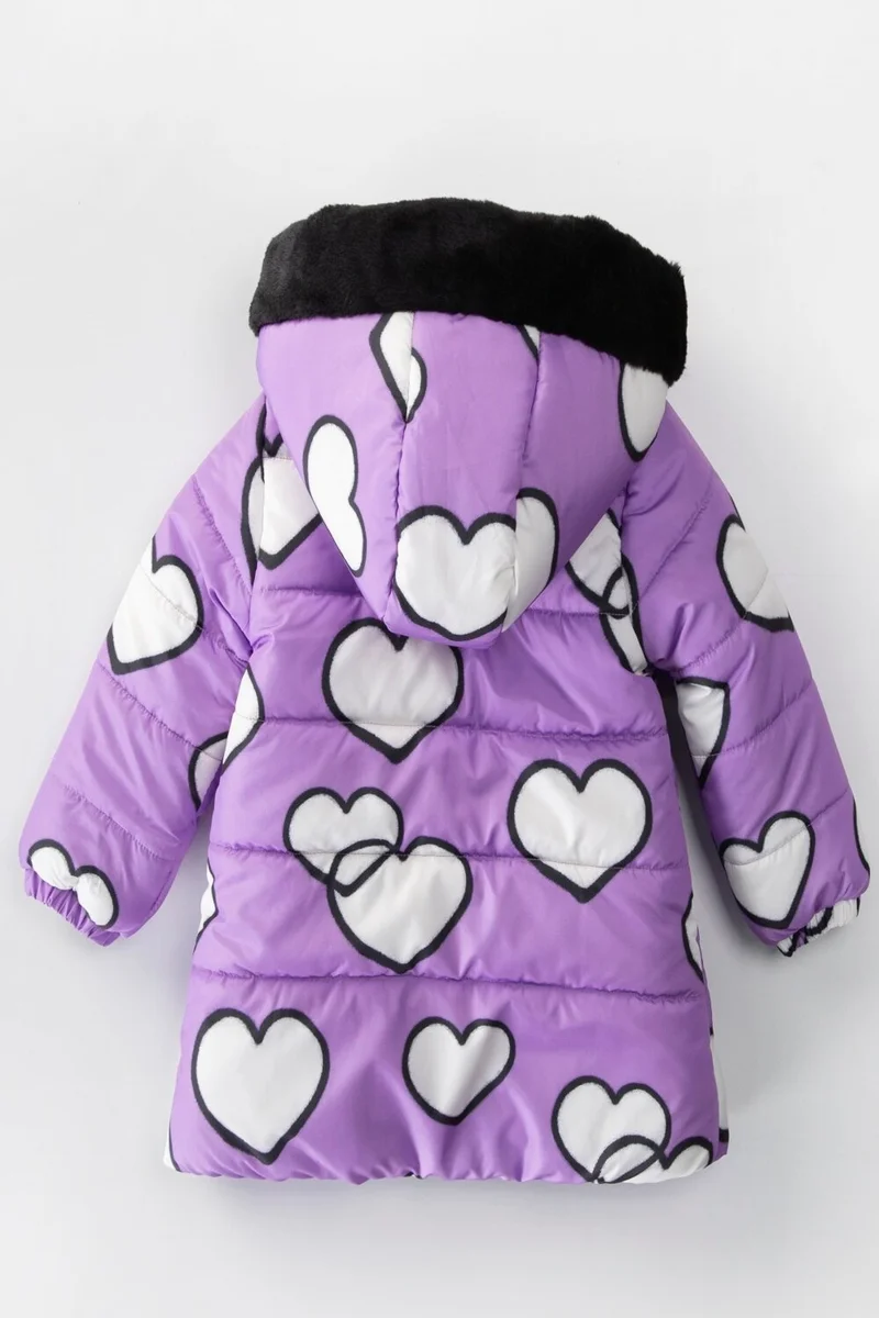 بوديوم جييم Podium Clothing Trend Cute Heart Figured Zippered Gilded Furry Pocket Hooded Winter Coat