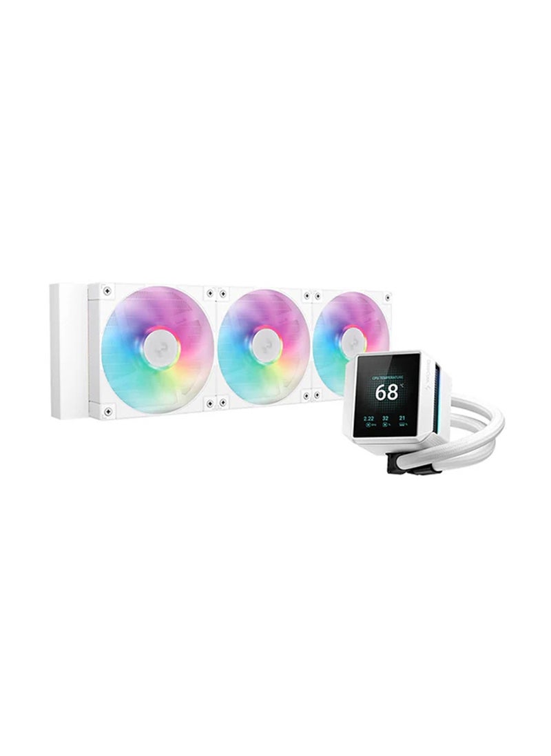 DEEPCOOL Mystique 360 ARGB Liquid CPU Cooler, 2.83" TFT LCD Display, 360mm Radiator, 120mm Fan Size, 2400 RPM Fan Speed, 72.04 CFM Airflow, Hydro Bearing Type, R-LX360-WHDSNMCP-G-1  - Image 1