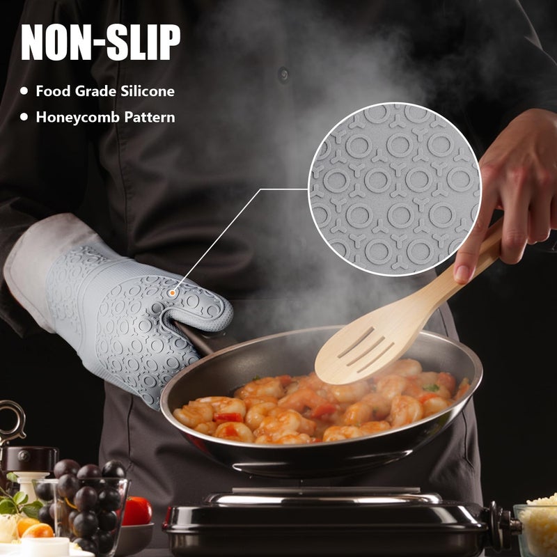rorecay 6pcs Oven Mitts and Pot Holders Sets for Kitchen, Extra Long Silicone Oven Gloves High Heat Resistant 500 Degrees Non-Slip Potholders Hot Pads for Baking Cooking, Grey - Image 5